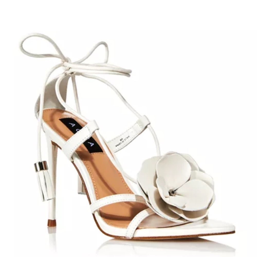 Aqua Flower Ankle Tie High Heel Sandals White Leather